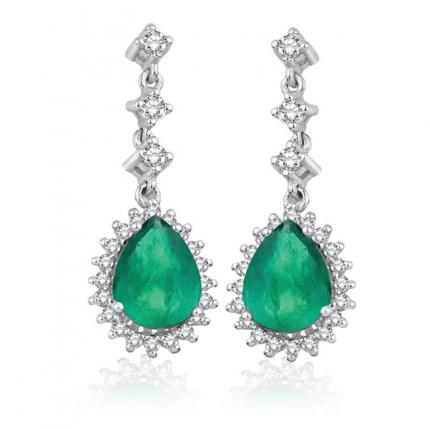 3.30 ct. Pırlanta Zümrüt Küpe